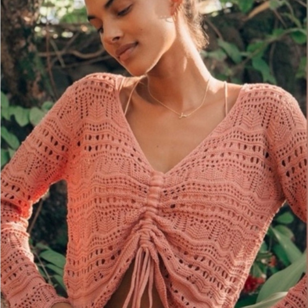 NWOT Lulus Terracotta Crochet Cardigan